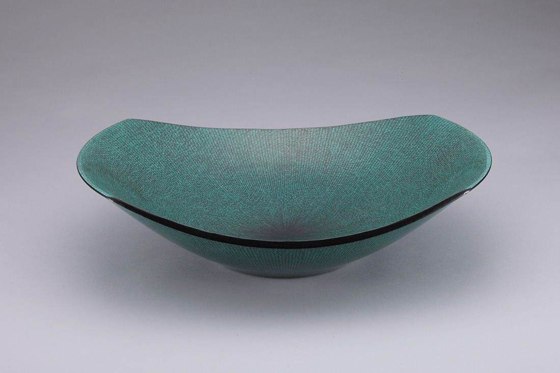 緑彩真麗線文鉢