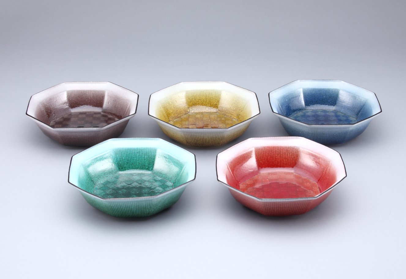 九谷五彩真麗線文組鉢